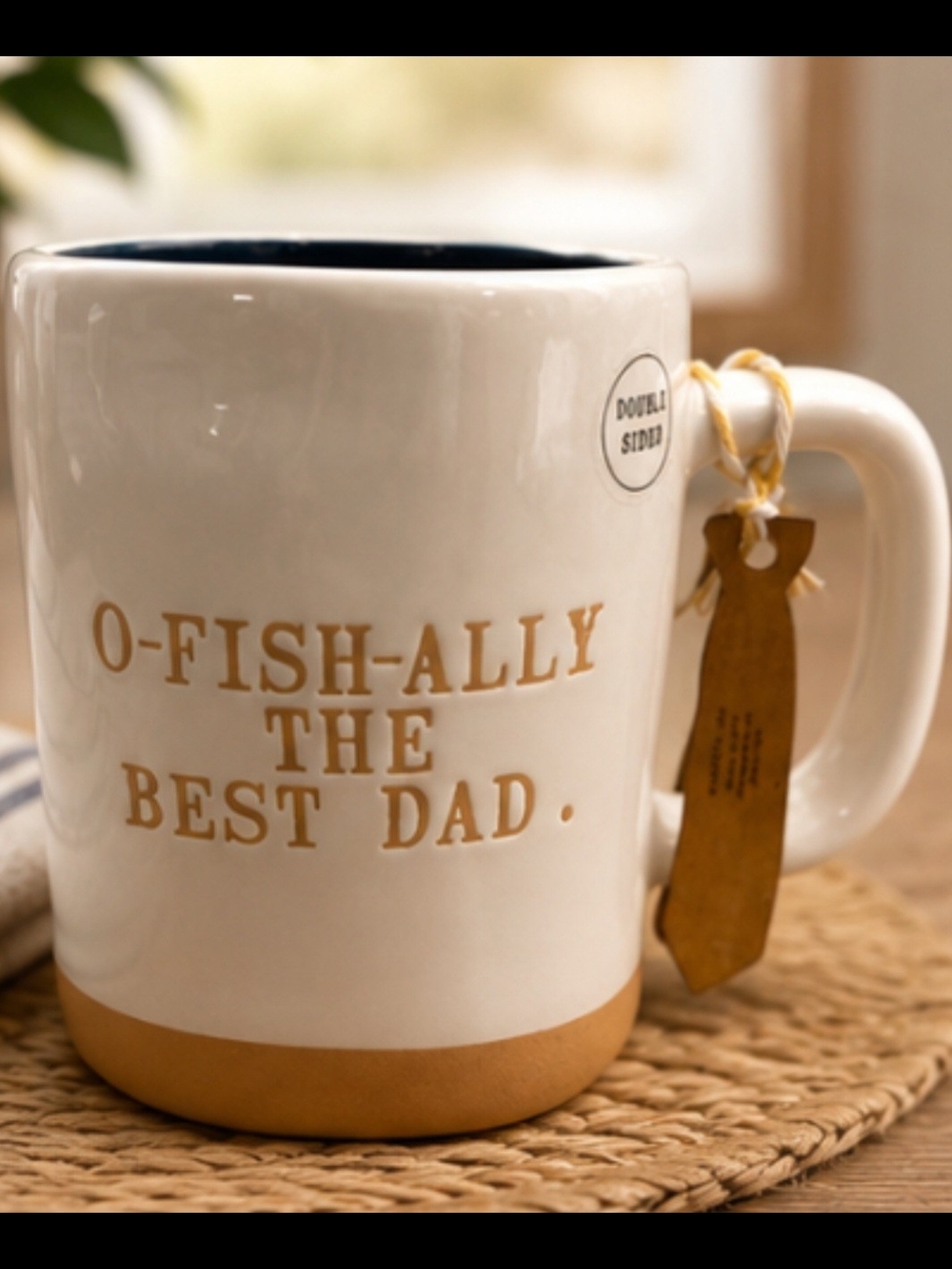 Rae Dunn White and Tan "O-Fish-Ally The Best Dad" Mug